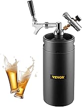 VEVOR Beer Growler Tap System, 122Oz Mini Keg, 3.6L Pressurized Beer Growler, 304 Stainless Steel Mini Keg Growler, with Dual Pressure Display CO2 Regulator Faucet 11.2" Beer Hose Relief Ring, Black