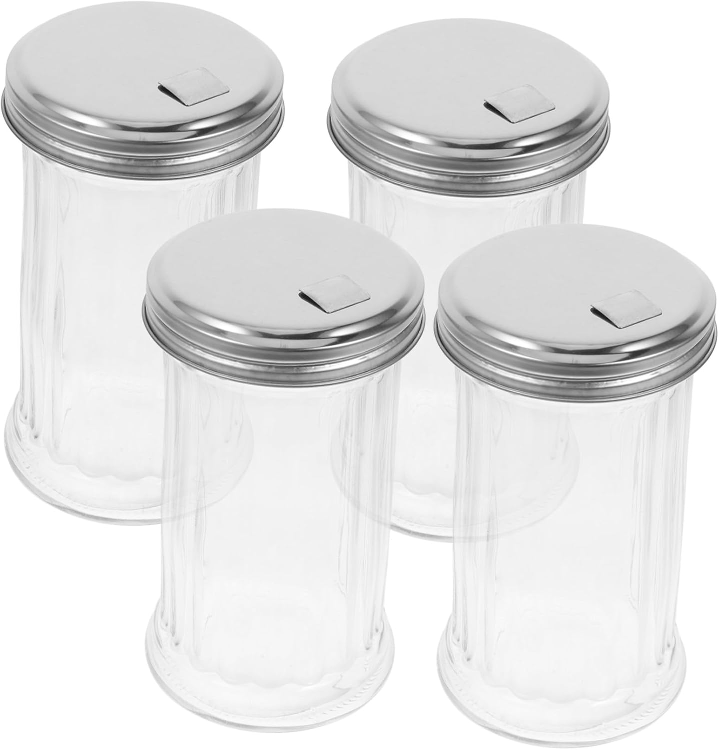 BESTYASH 4Pcs Kitchen Seasoning Jar Clear Glass Condiment with Stainless Steel Lid for Salt Sugar Saving Easy to Clean
