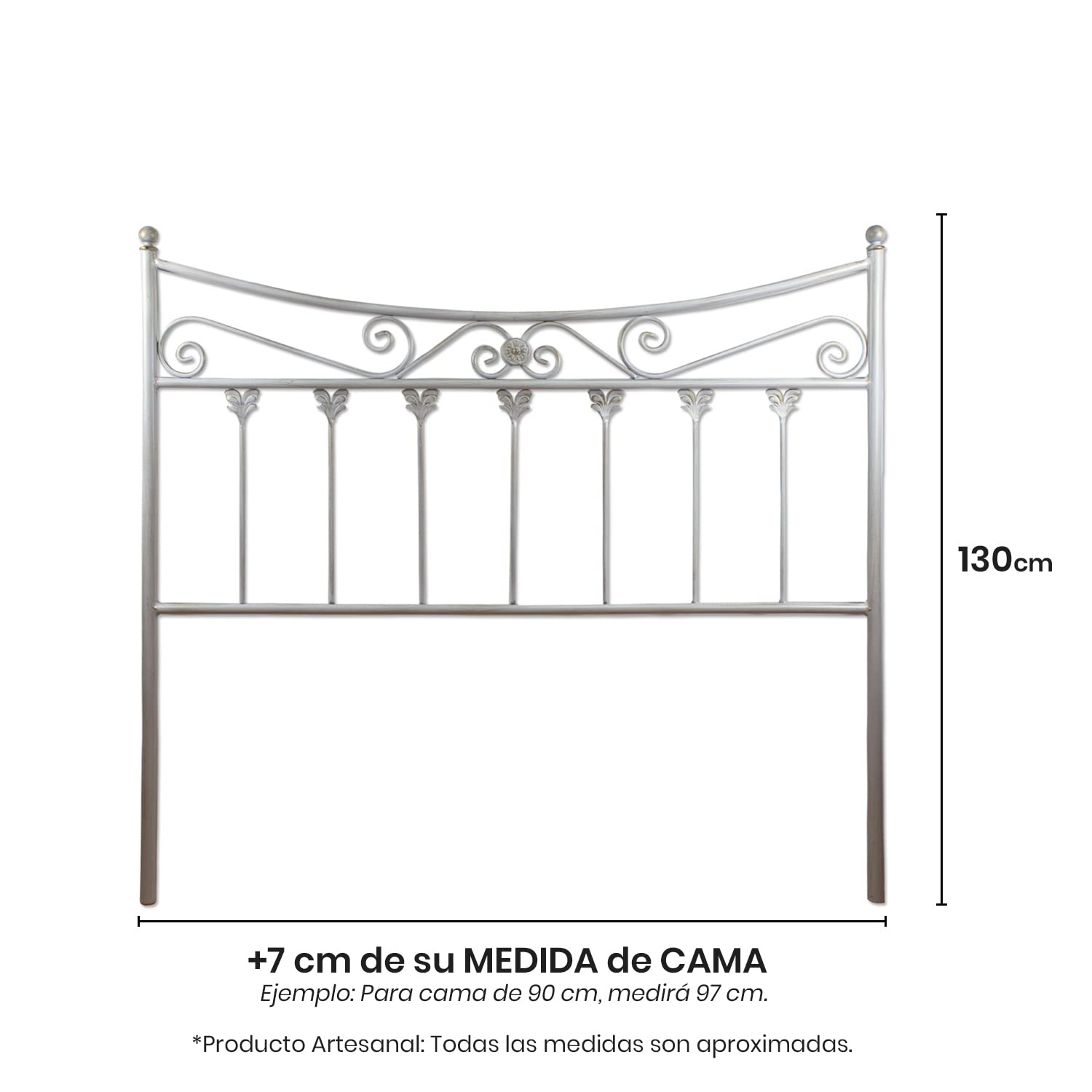Genérico Cabecero de forja para Cama de 135 cm | Cabezal Matrimonio | Modelo Coín. (142 cm) Aprox Producto Artesanal | El Herrero (Blanco con Pátina Oro)