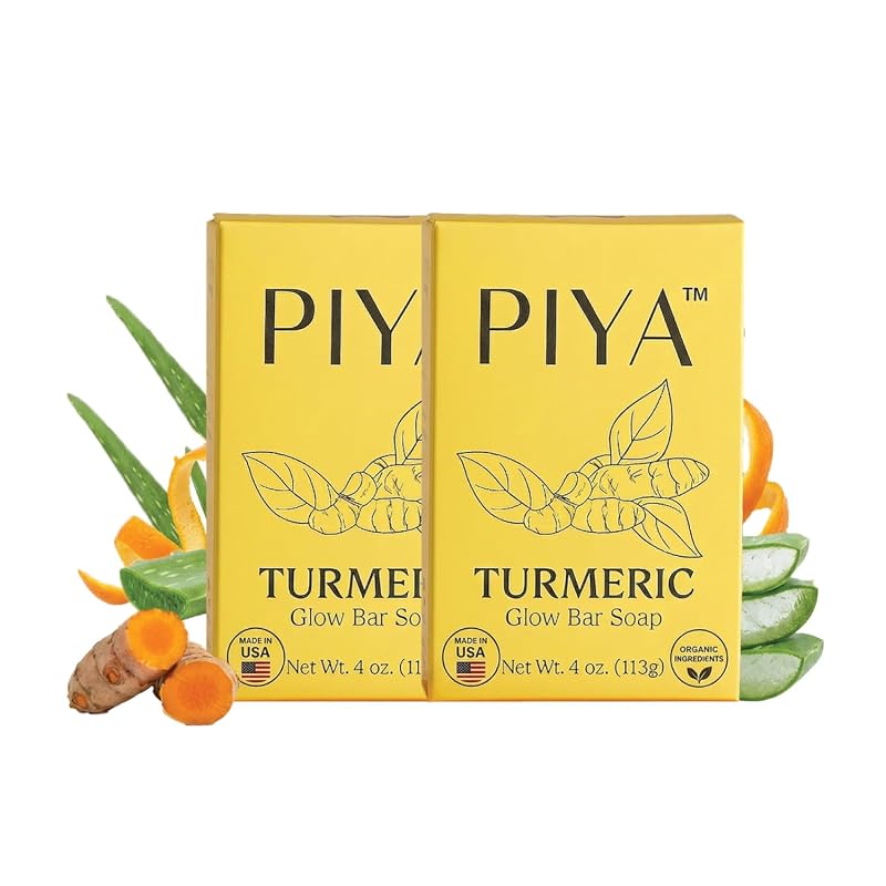 Piya Sabonete em Barra com Cúrcuma para Rosto e Corpo, com Vitamina C, Aloe Vera e Manteiga de Karité, Pacote com 2