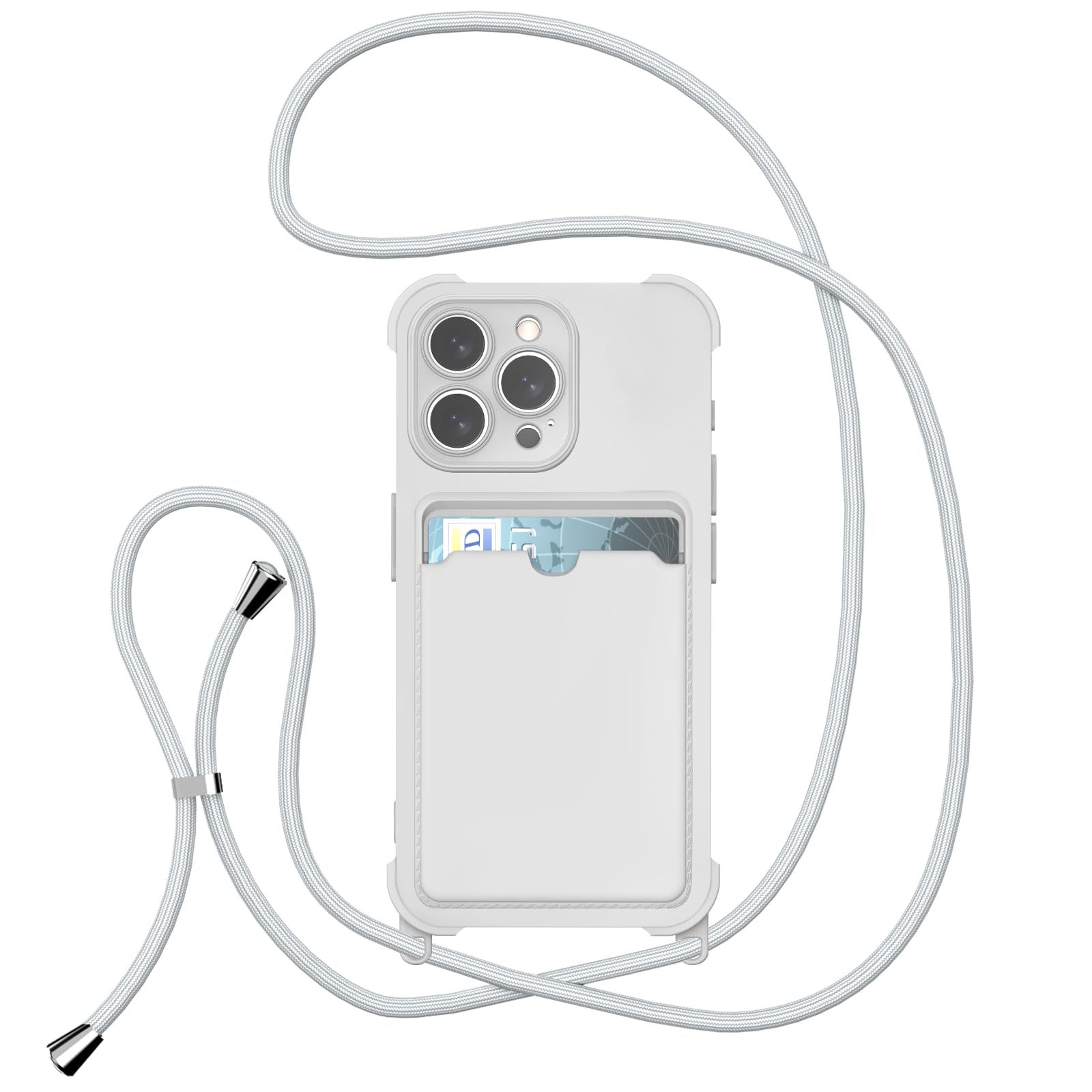 HixYaxi for iPhone 16 Pro Crossbody Case Wallet Silicone Phone Case Adjustable Lanyard Hanging Strap Cover Soft Slim Shockproof Card Holder Protective