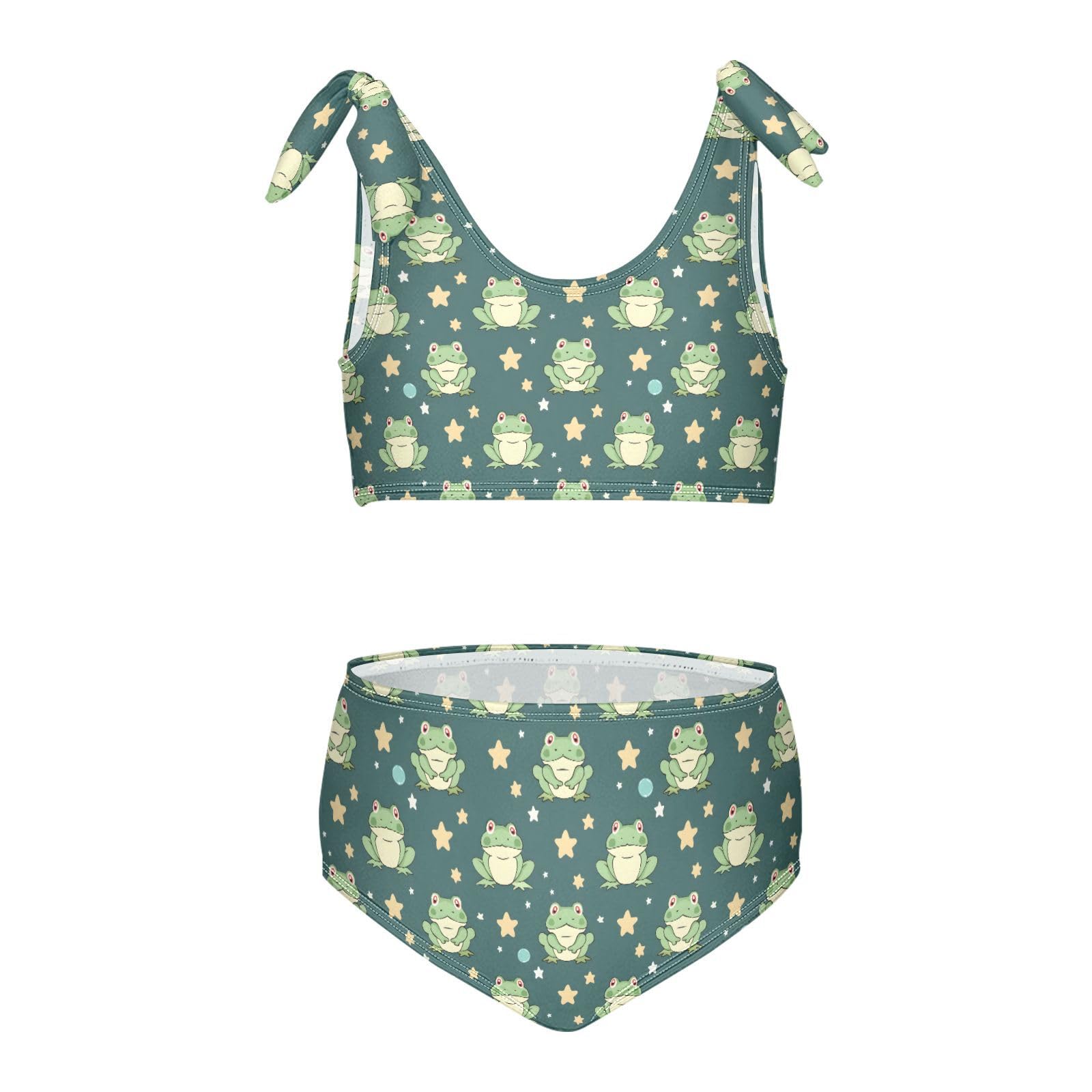 Cute Frog with Stars Girls Two Piece Tankini Swimsuits Summer Bathing Suit Beach Swimwear Set, 7-8T
