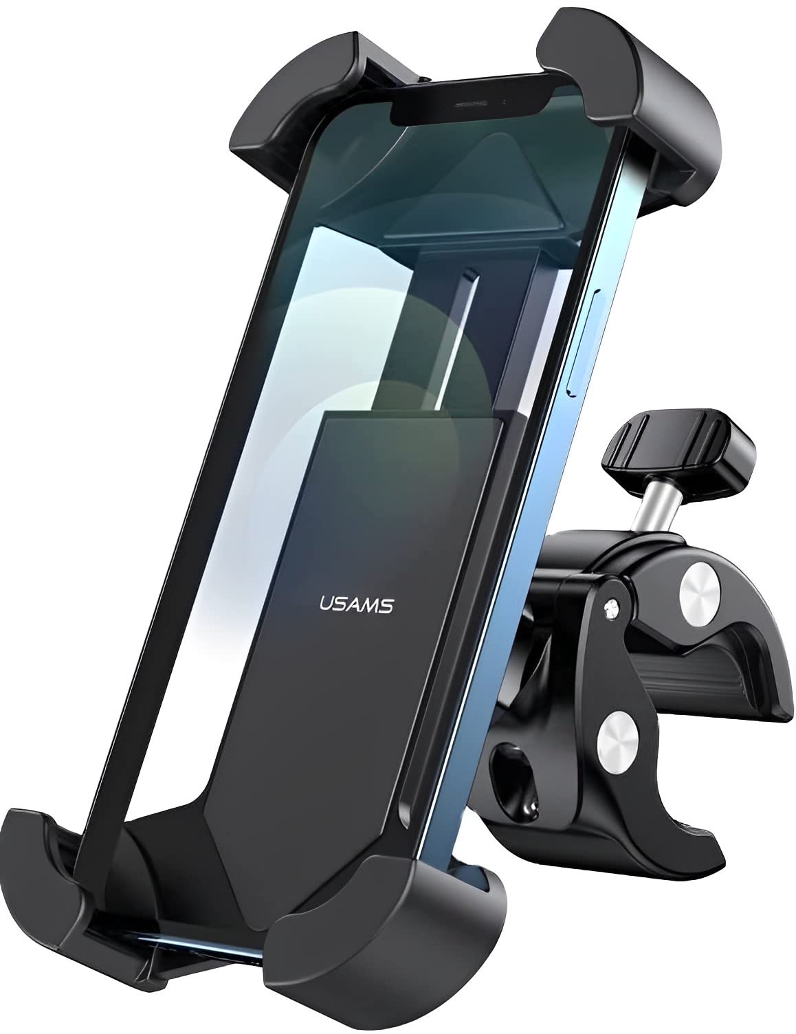 USAMS Motorcycle Phone Mount,[Built-in 360°rotating ball Anti-Shake] Bike Phone Holder for Bicycle, [10s Quick Install] Handlebar Phone Mount, Compatible with iPhone, Samsung, All Cell Phone
