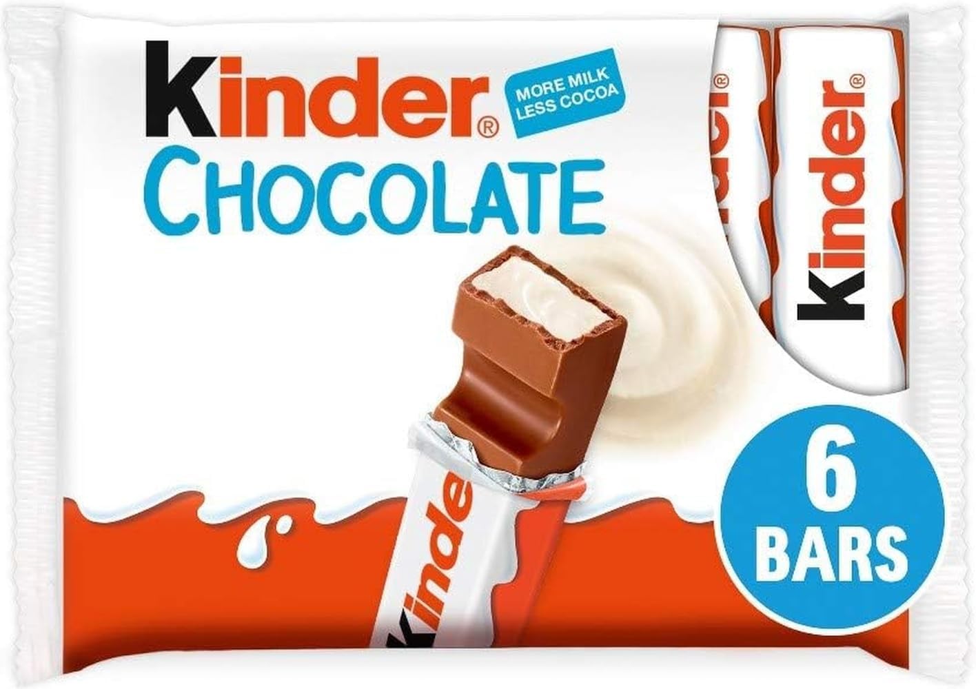 Kinder Milky Chocolate Snack Bars Medium, 6 x 21g | Celebrations Chocolate Gift Box, Fine Milk Chocolate Bar with a Milky Filling, Great Chocolate Snacks for Sharingโ