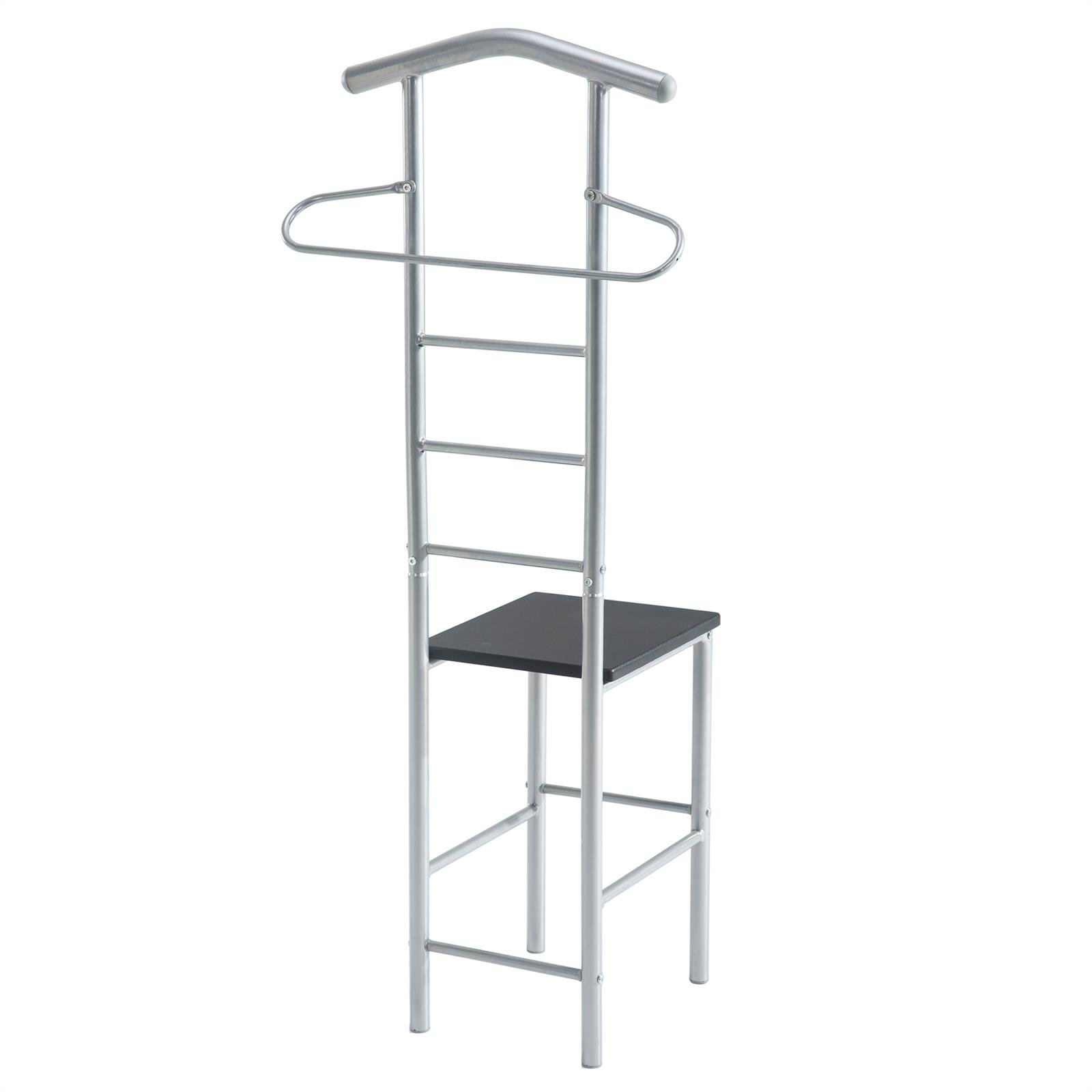 IDIMEX Lot de 2 valets de Chambre JIVO chevalets de Nuit portants pour vêtements, Structure en métal argenté avec Tablette en MDF décor Noir Mat