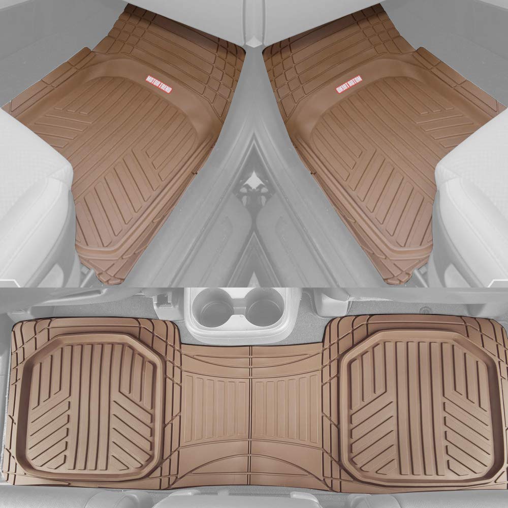 Motor Trend FlexToughXL Floor Mats for Cars Full Set, All-Weather Rubber Automotive Floor Mats, Waterproof Heavy Duty Car Mats, Flexible Floor Liners for Car Truck Van SUV, Car Floor Mats (Beige)