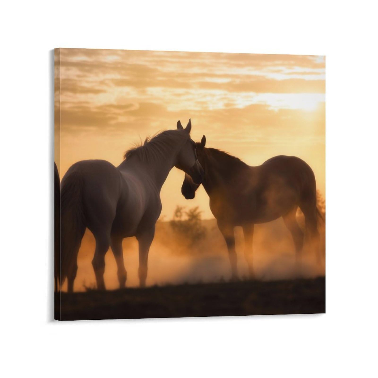 KLOPH Horses in Love Canvas Wall Art for Living Room 10x10inch Modern Artwork Painting for Bathroom Hanging Canvas Prints Aesthetic Wallart for Bedroom Kitchen Office Wall Decor