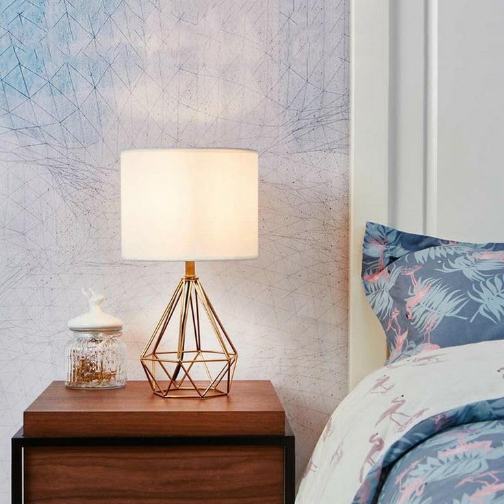 Image of Table Night Lamp | Off White Decorative Table Lamp For Bedroom Home Decor | Bedside Night Light For Diwali Decoration Home Use | Modern Table Lamp | Without Bulb