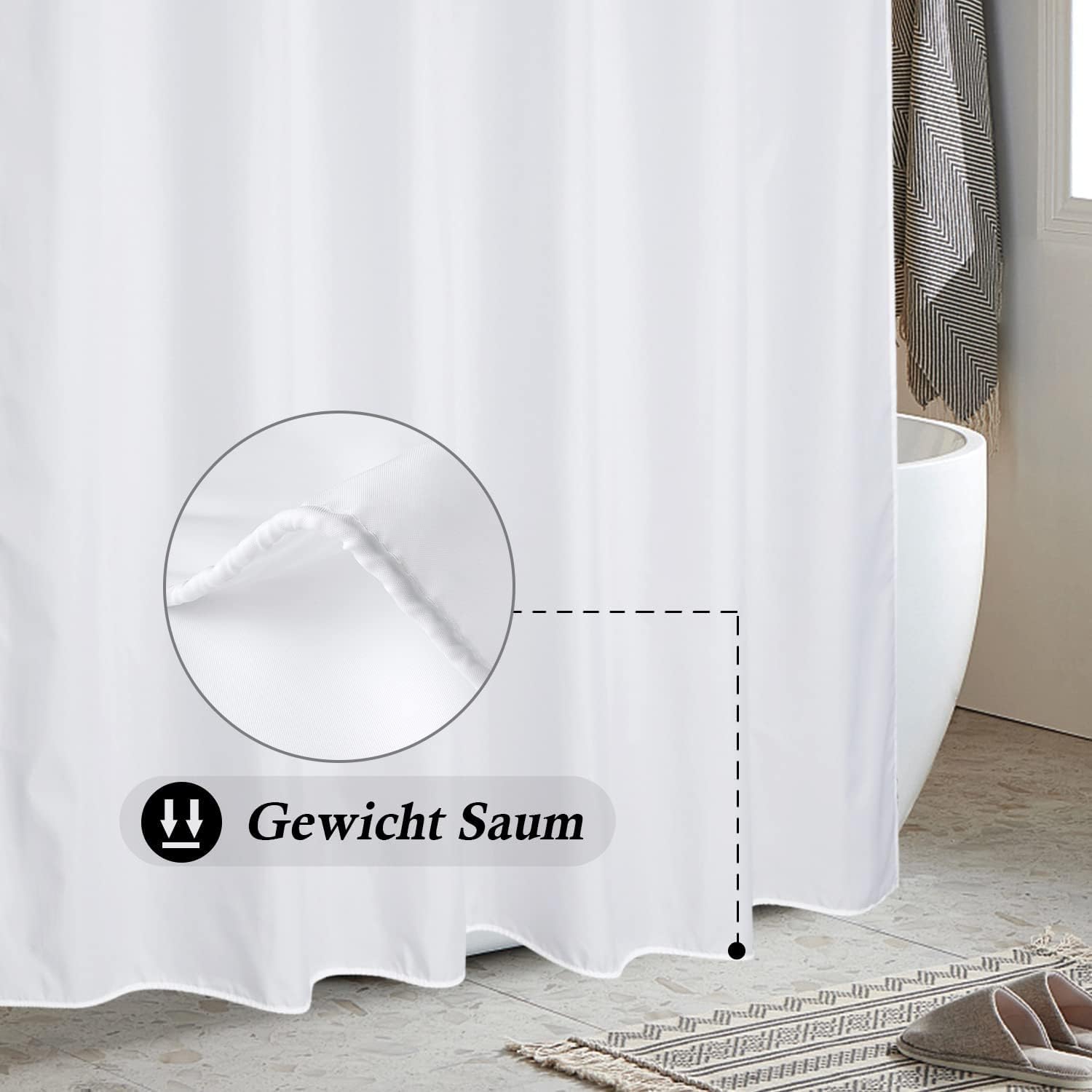 Hayrets Weißer Duschvorhang extra Breit 200x330 cm Überlänge für Badewanne und Dusche im Badezimmer, Badvorhang Anti-Schimmel und Wasserdicht aus Stoff 100% Polyester, Waschbar mit Vorhangringen