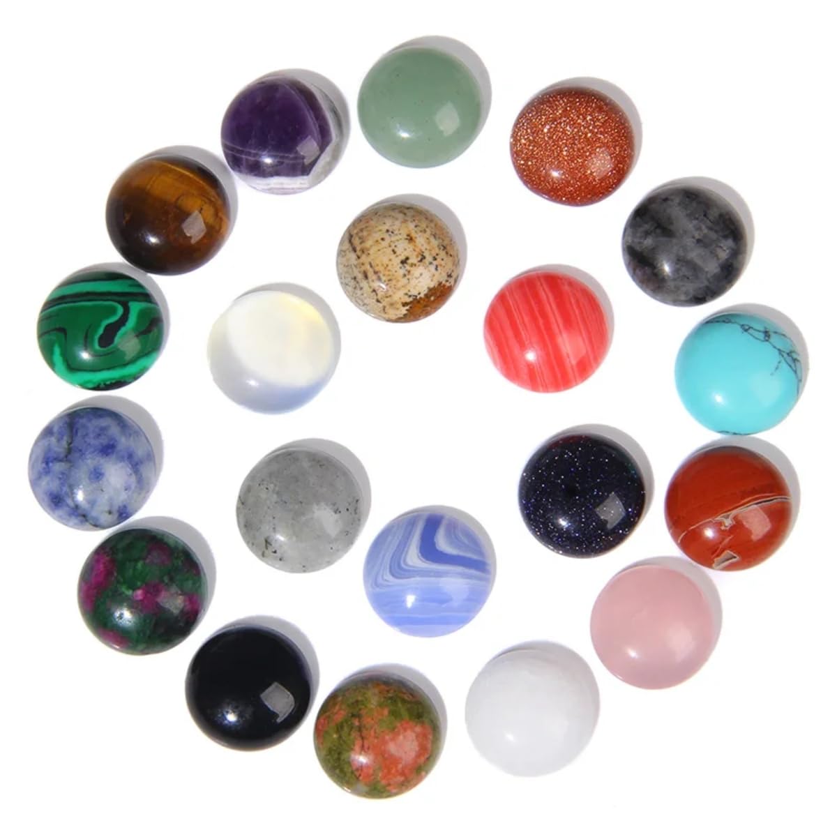 20pcs 6mm Natural Stone No Hole Assorted Colors Semicircle Smooth Cabochons Beads Healing Chakra Crystal Stone Bead for Jewelry Making Rings Earrings