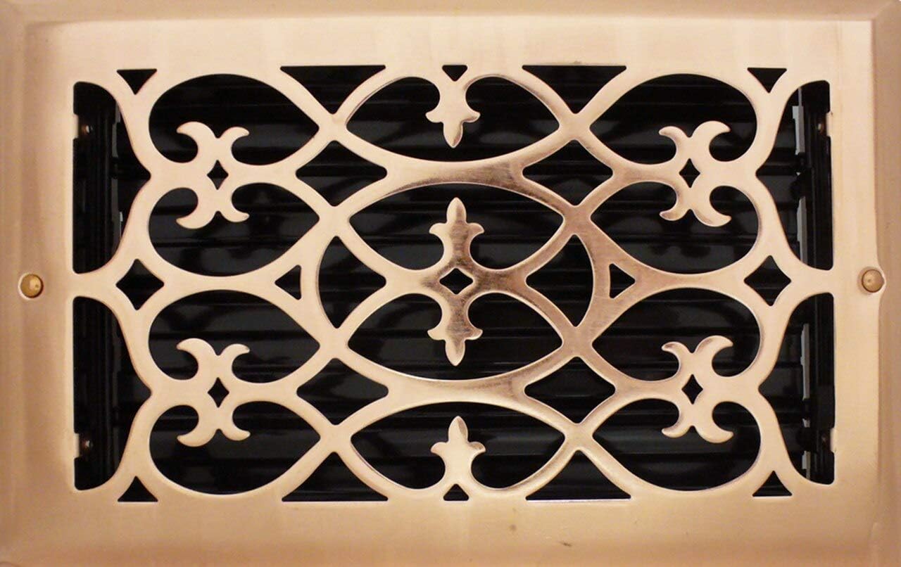 6" x 14" (7.5" x 15.75" Overall Size) Copper Victorian Register with Damper (HVAC Vent Cover)