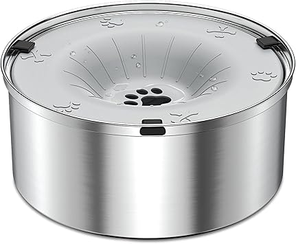 SCHITEC Dog Water Bowl No Spill 40oz/1.2L Slow Drinking Anti-Splash Stainless Steel Dog Bowl with Floating Disk, Spill Proof Pet Travel Water Dispenser for Sloppy Messy DrinkersLight Gray