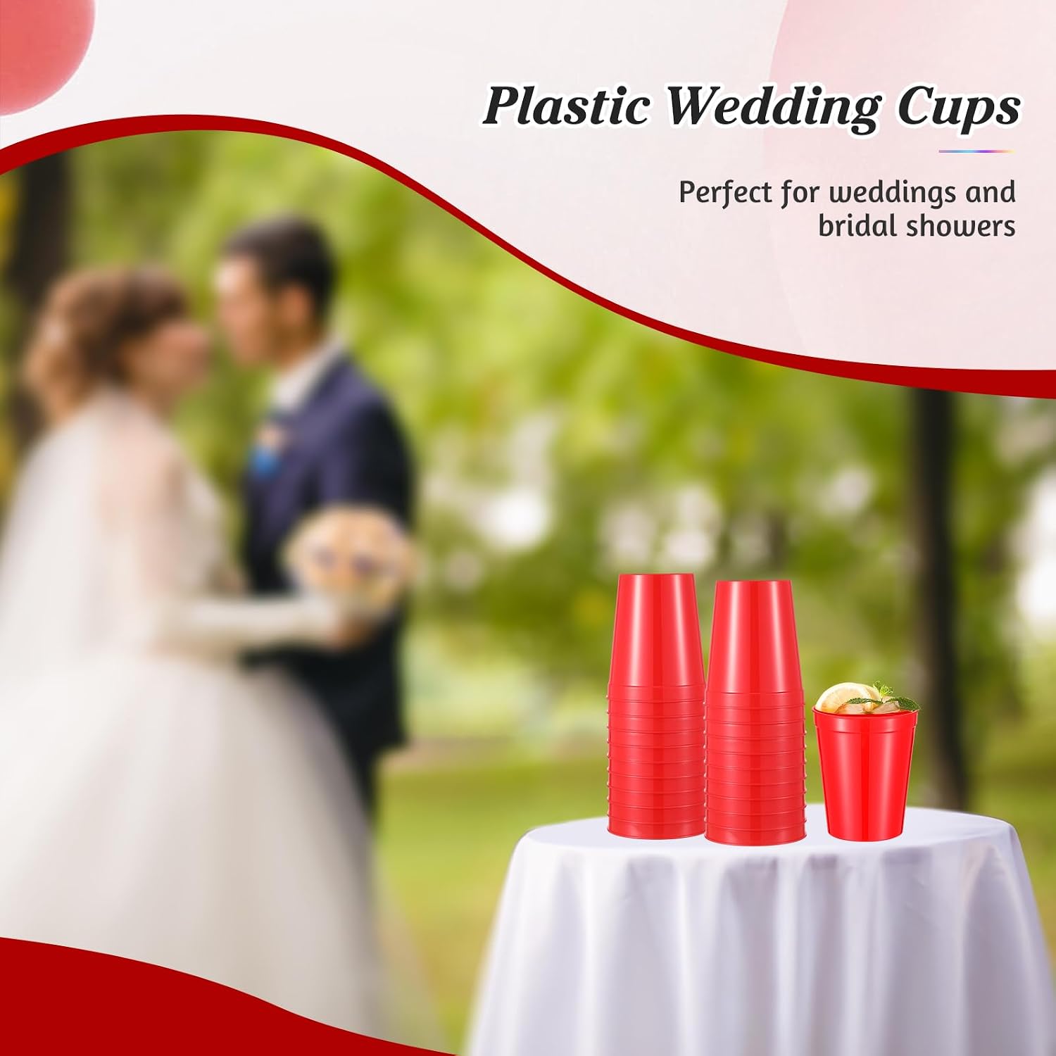 Mifoci 24 Pcs Stadium Plastic Cups Blank Reusable Drink Tumblers Bulk Stackable Drinking Stadium Tumbler for Birthday Party Weddings Mardi Gras(16oz,Red)