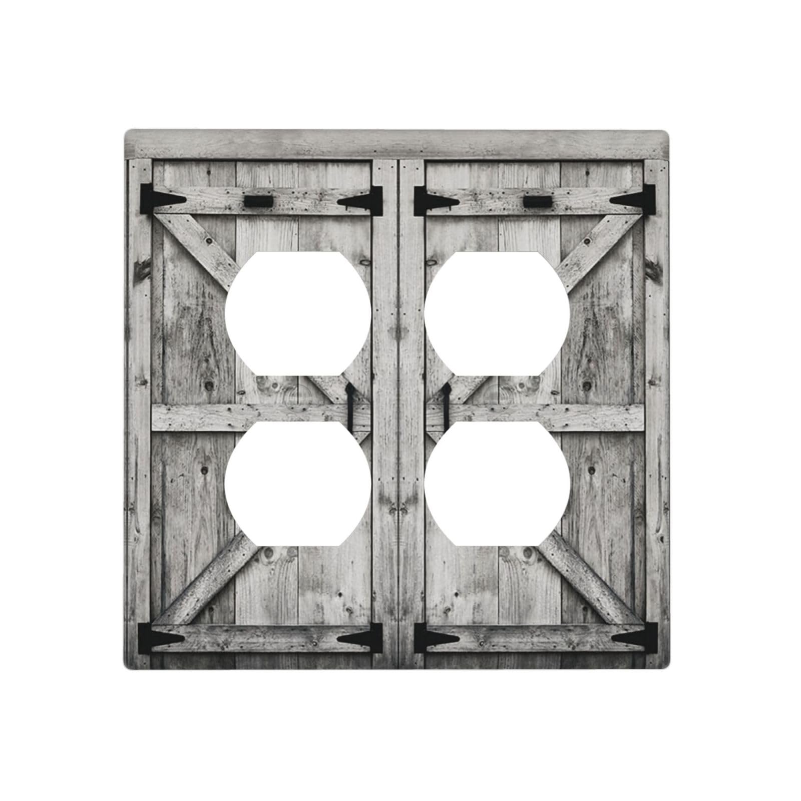 Farm Western Grey Barn Cabin Door 2 Gang 2 Duplex Combination Light Switch Cover Decorative Combo Dual Device Receptacle Switch Face Wall Plate