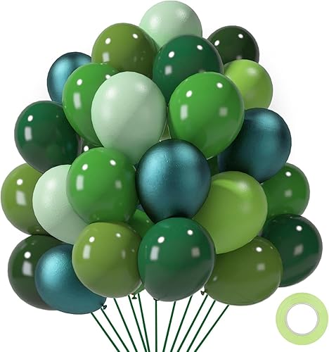 LovesTown Juego de 140 globos verdes, globos de fiesta de 12 pulgadas, globos de látex grandes, kit de arco de guirnalda para cumpleaños, selva,