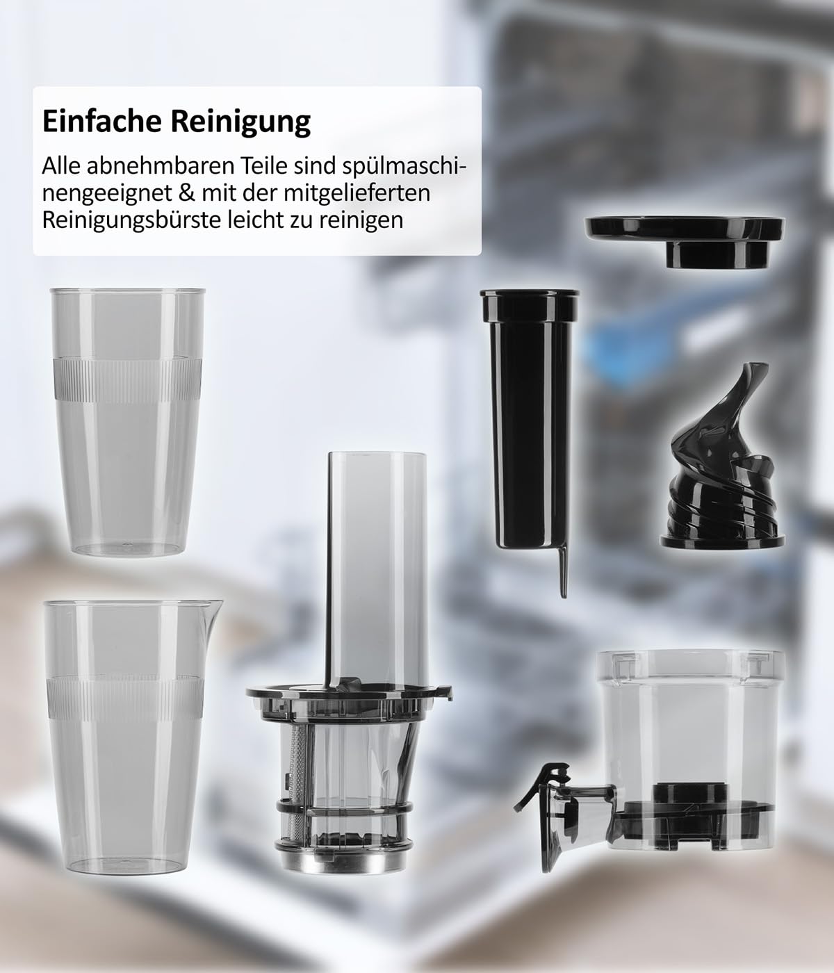 Genius Slow Juicer Mini Saftpresse für Gemüse und Obst, 9-teilig, Kaltpresse, 130 W, leise, einfaches Design, leichte Fruchtpresse, elektrisch, einfache Reinigung mit Bürste