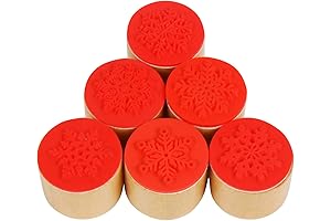 KIMOBER 6pcs Round Wooden Rubber Stamps with Snowflake Pattern