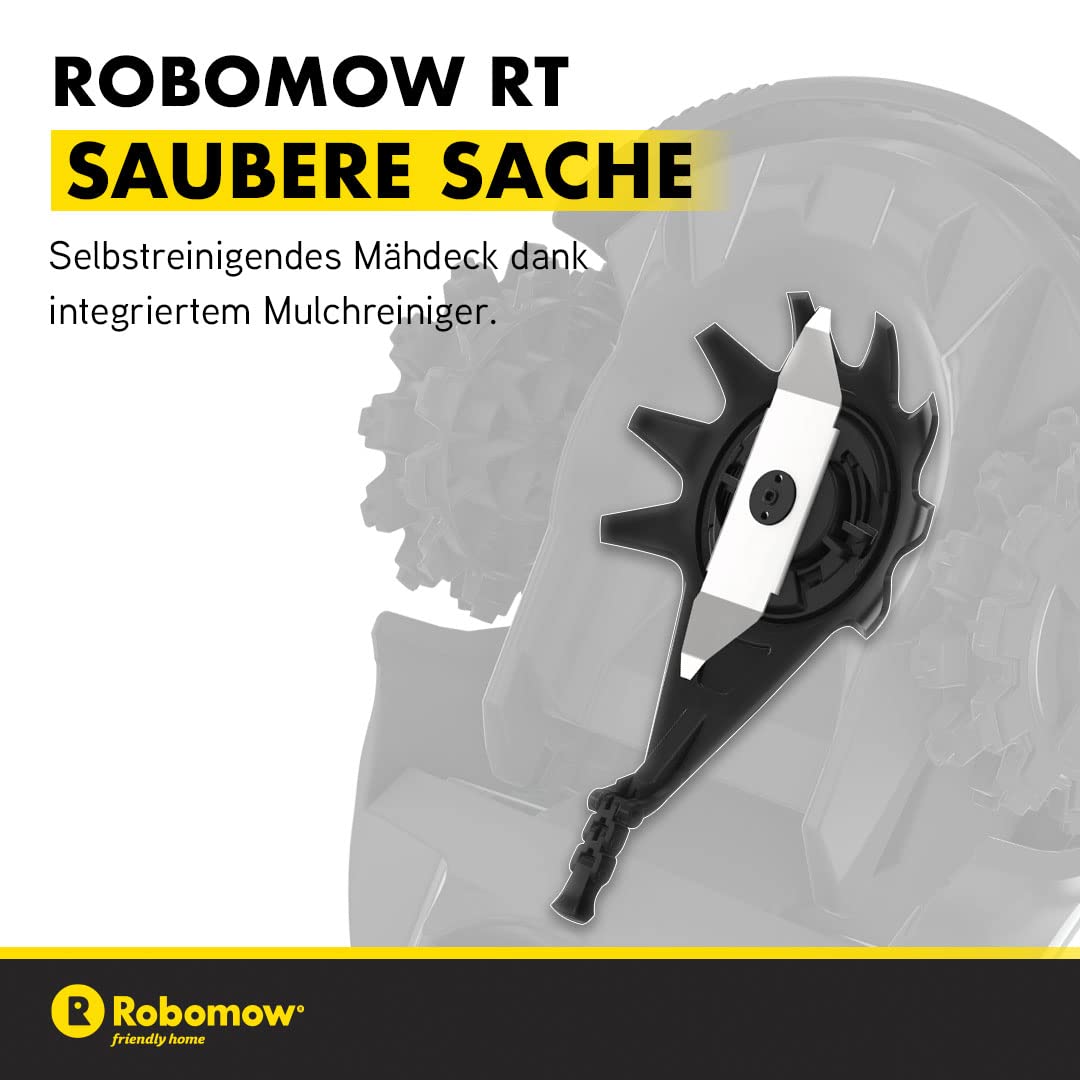 ROBOMOW RT700 Robotermäher/Rasenroboter für Flächen bis 700 qm | 4,3 Ah; 18cm Schnittbreite; einfache Installation, selbstreinigend und inkl. schwimmendem Mähdeck, Mulchreiniger, Grün