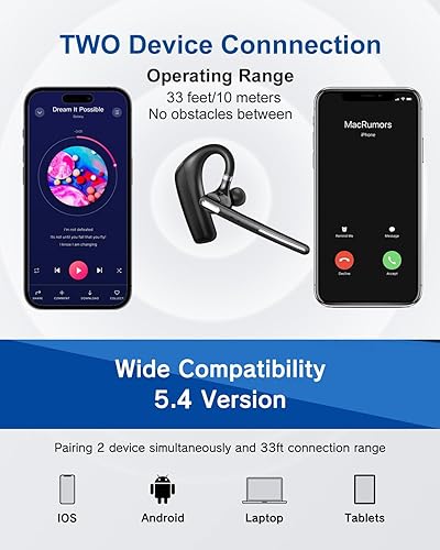 Miniatura 5 de Auriculares Bluetooth V5.4, auricular Bluetooth inalámbrico con CVC8.0 Dual Mic Cancelación de Ruido 110 horas de tiempo de conversación para