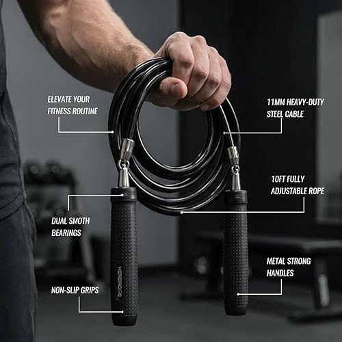 Miniatura 3 de Cuerda de saltar pesada de 1 libra para hombres y mujeres, cable de acero resistente de 0.433 in, asas de metal con giro suave, agarres cómodos y