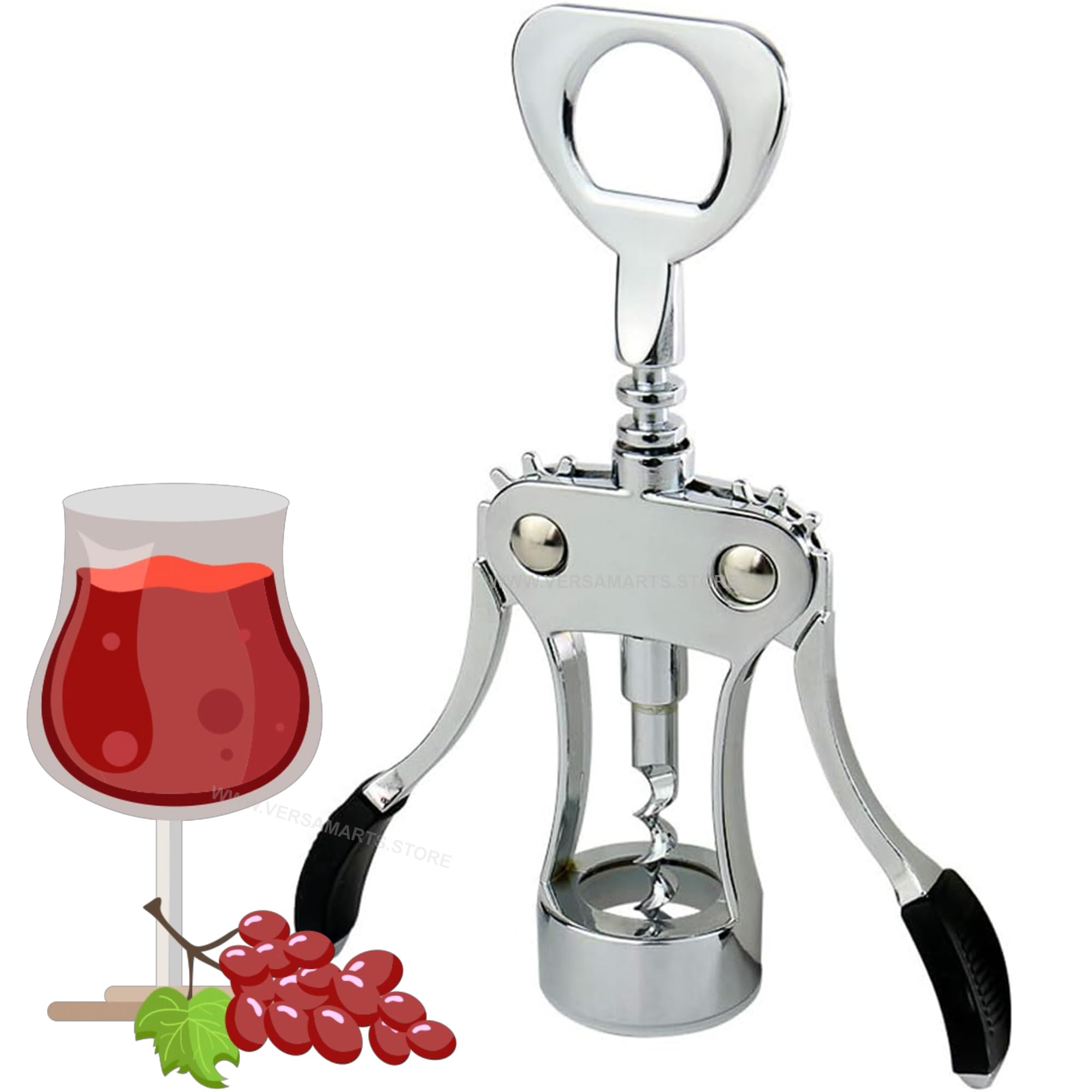 VersaMarts Wing Corkscrew Wine & Beer Bottle Opener | Durable Stainless Steel & Zinc Alloy Corkscrew with Ergonomic Design | Multifunctional Silver Corkscrew