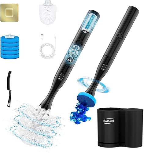 Juego de escobilla y soporte eléctrico para inodoro, cepillo eléctrico para inodoro, juego de limpiador de cepillo de inodoro con 5 recambios,