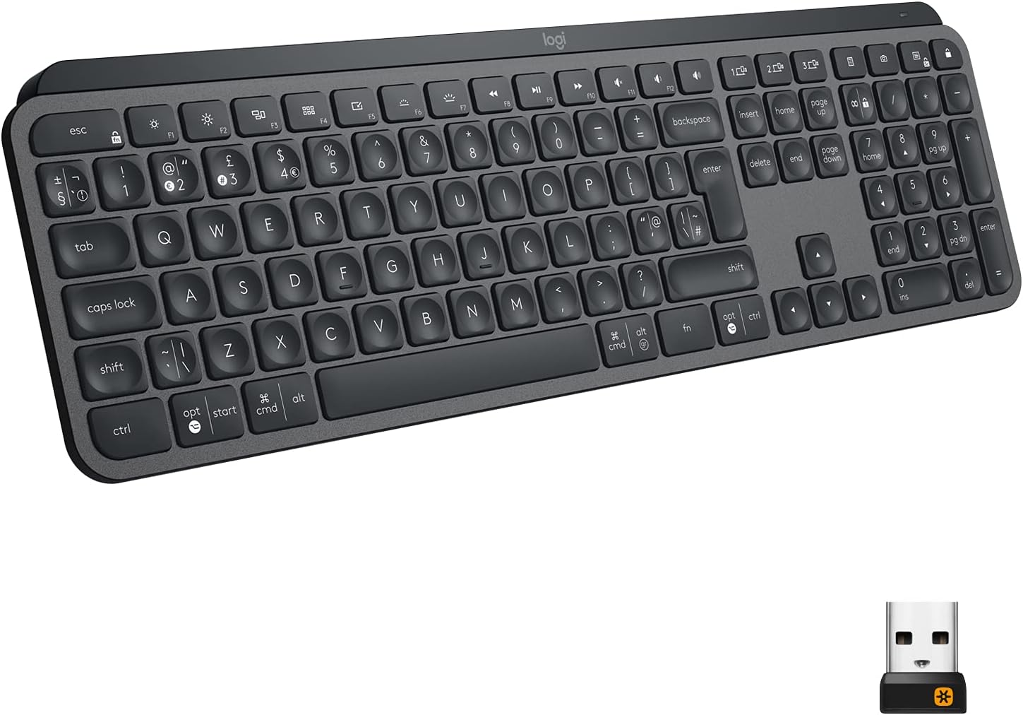 Logitech MX Keys Advanced Illuminated Wireless Keyboard, Bluetooth, Tactile Responsive Typing, Backlit Keys, USB-C, PC/Mac/Laptop Windows/Linux/IOS/Android, QWERTY UK Layout - Graphite Black