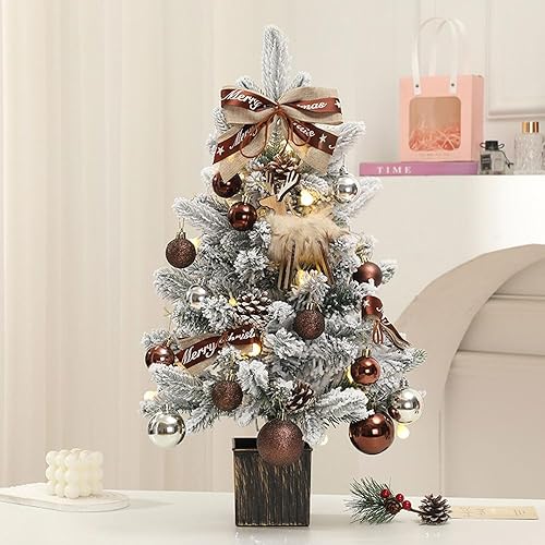 Miniatura 4 de Mini Tabletop Christmas Tree,Small Christmas Tree with Ball Ornaments,Small Red Christmas Tree,Tabletop Artifical Mini Xmas Pine