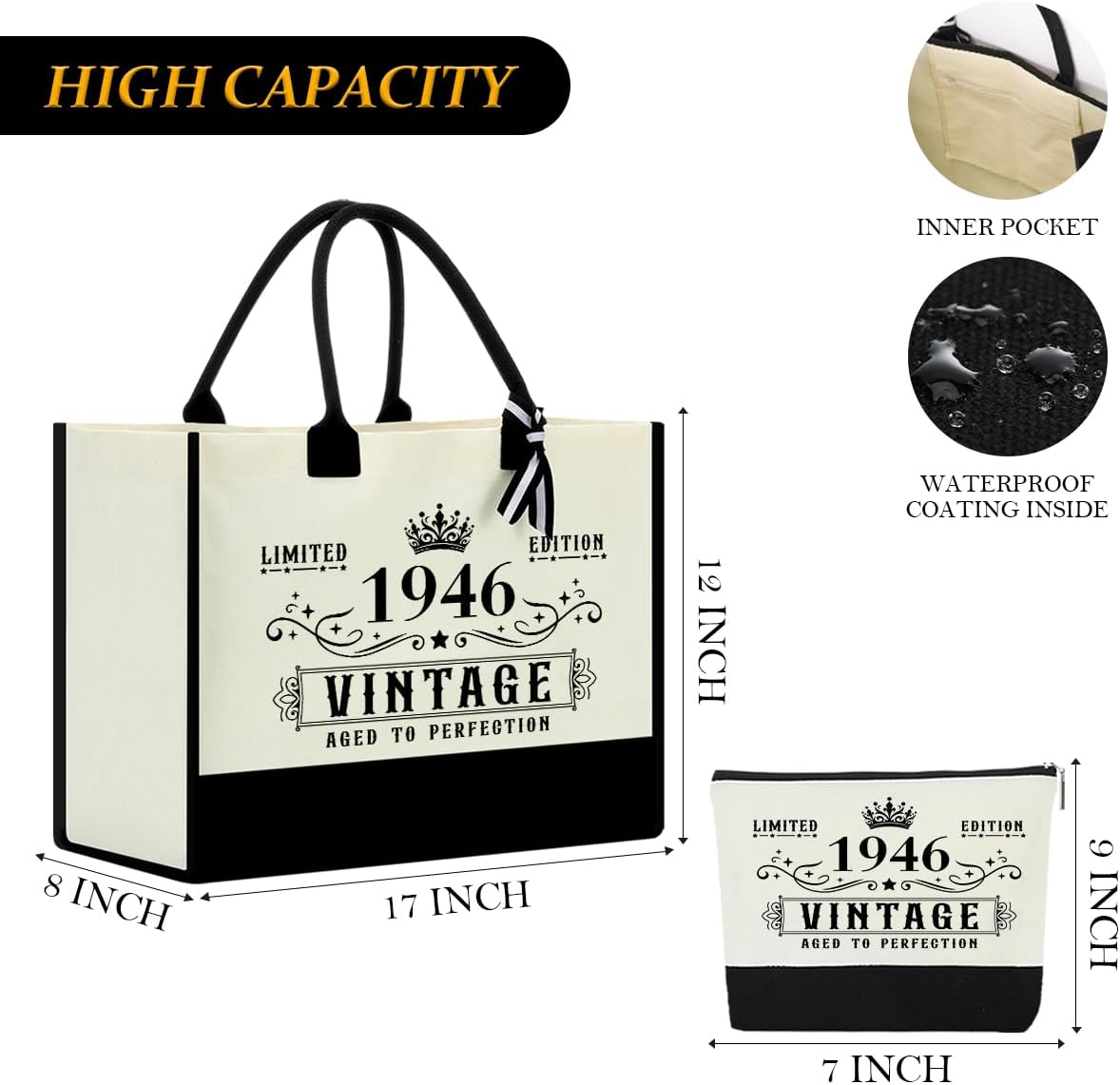 Birthday gifts for Women Travel Canvas Tote Bag and Makeup Bag -2026 - Image 4