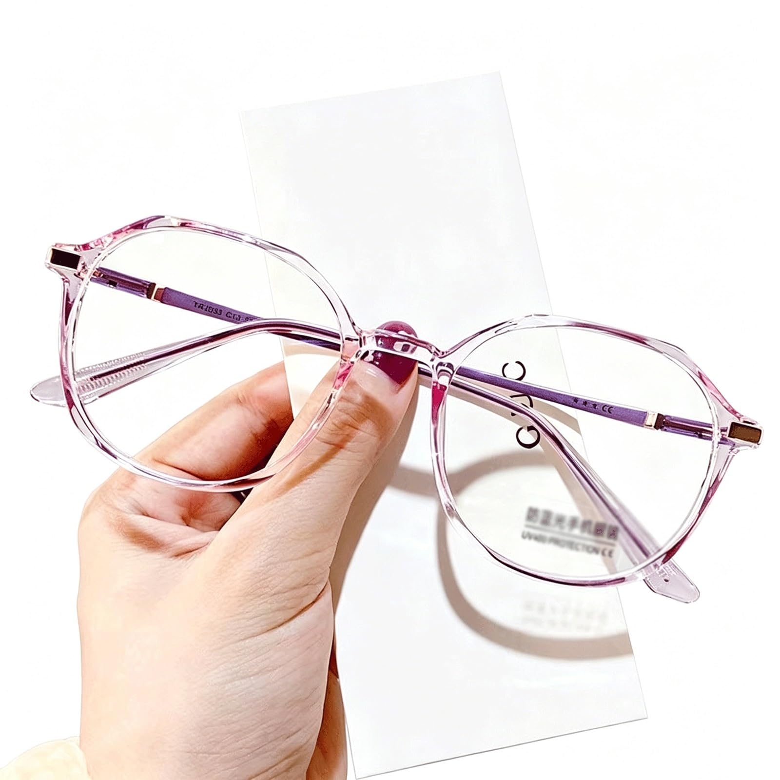KLJUddGY Polygonal Eyewear Frames Anti-Blue Light Glasses Non Prescription Eyeglasses Full Rim Spectacles for Computer Reading Glasses(Lila)