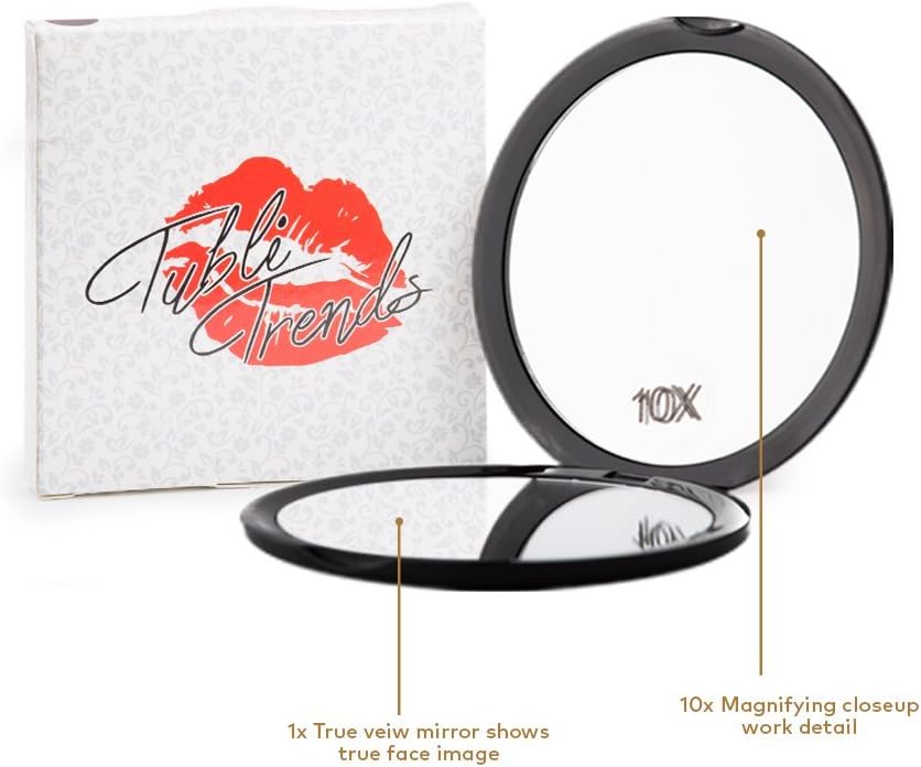 Compact Makeup Mirror - Dual sided Magnifying Mirror with 10X Magnifying and 1X Flat Mirror- Excellent For On the Go- 4" Round Perfect For Purses and Travel Bag