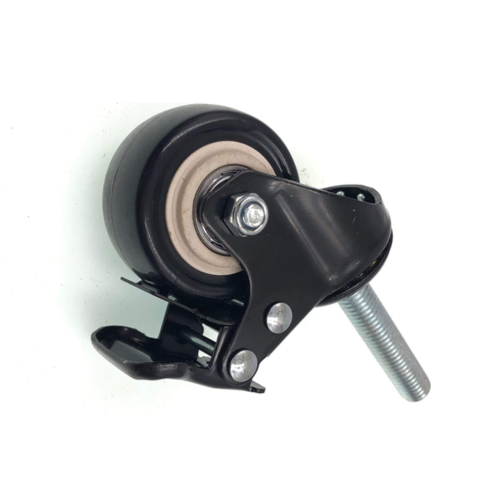 Lot de 4 roulettes pivotantes de 5,1 cm à tige filetée en polyuréthane industriel, roue de rechange pour meubles et établi, roue de chariot, double roulement, charge 150 kg (frein M10)