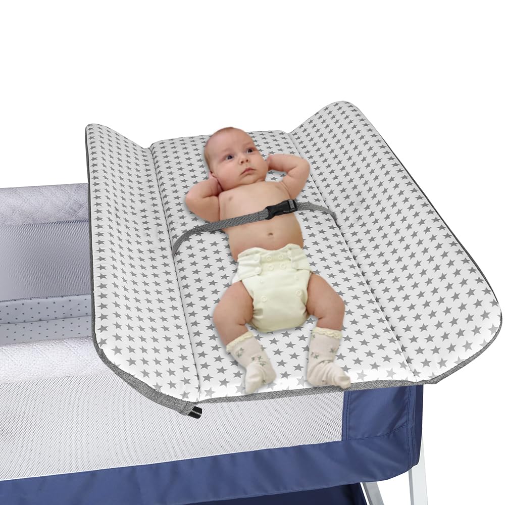 Cuna 3 en 1 de Viaje con Ruedas y colchón,Cuna colecho pórtatil Regulable en Altura a 5 velocidades, Cuna con Bolsillo Lateral de Transporte, para Bebés de 0-5 Meses (95x50x98 - 110cm (azul azafrán))