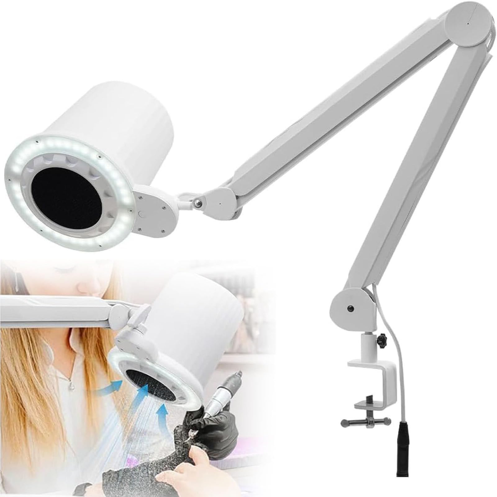 SenhE Collecteur de Poussière d'ongles avec Lampe, Collecteur de Poussière d'ongles Professionnel, pour Outil de Manucure à Domicile ou en Salon