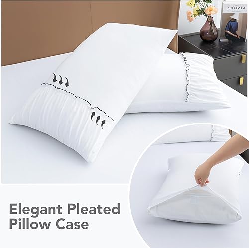 Miniatura 4 de PY HOME & SPORTS Juego de sábanas de 4 piezas de 1800 hilos con funda de almohada decorada con ribete de encaje y bolsillo profundo de 16 pulgadas,