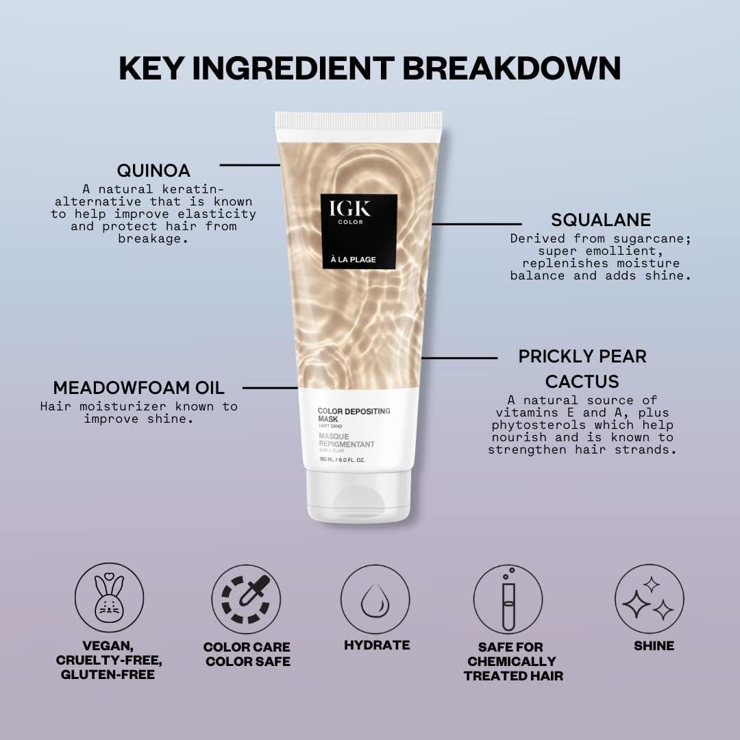 IGK Hair Gloss Toner & Color Depositing Mask | Light Sand Semi-Permanent | Vegan + Cruelty Free | A La Plage - Image 6