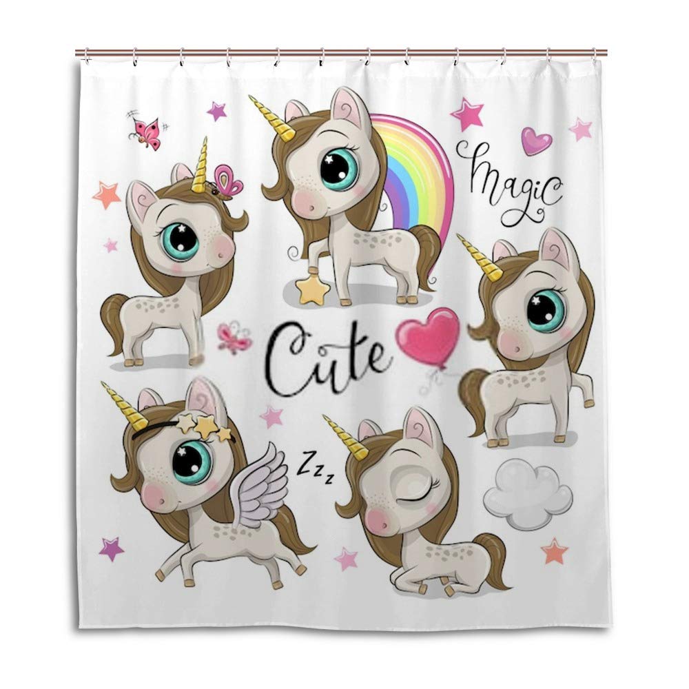 Rideau de douche licorne en polyester imperméable Chehongg avec 12 crochets