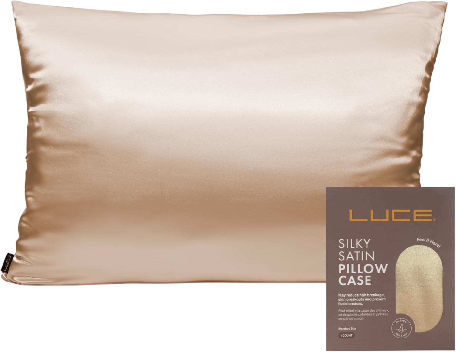 LUCE Satin Pillow case Premium 600 Thread Count Silky Comfort for Hair and Skin – Similar to Silk Pillow Cases for Beauty Sleep, Cooling and Breathable Hidden Closure, Standard Size 20” x 26”