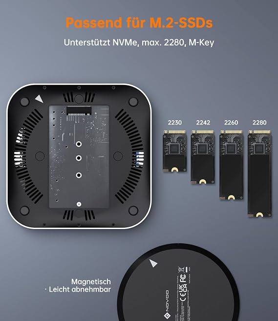 NOVOO Mac Mini M4 Dock SSD NVMe Case USB C Hub Stand - All-in-One 10Gbps Extension Docking Station with 8TB NVMe SD/TF Card Reader Audio Magnetic Design Plug & Play for Mac Mini M4/M4 Pro