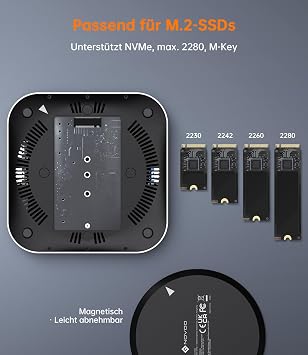 NOVOO Mac Mini M4 Dock SSD NVMe Case USB C Hub Stand - All-in-One 10Gbps Extension Docking Station with 8TB NVMe SD/TF Card Reader Audio Magnetic Design Plug & Play for Mac Mini M4/M4 Pro