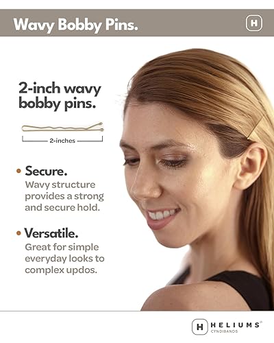Miniatura 2 de Heliums Bobby Pins - Horquillas onduladas de 2 pulgadas, color metálico mate para cabello rubio medio a oscuro, 48 unidades