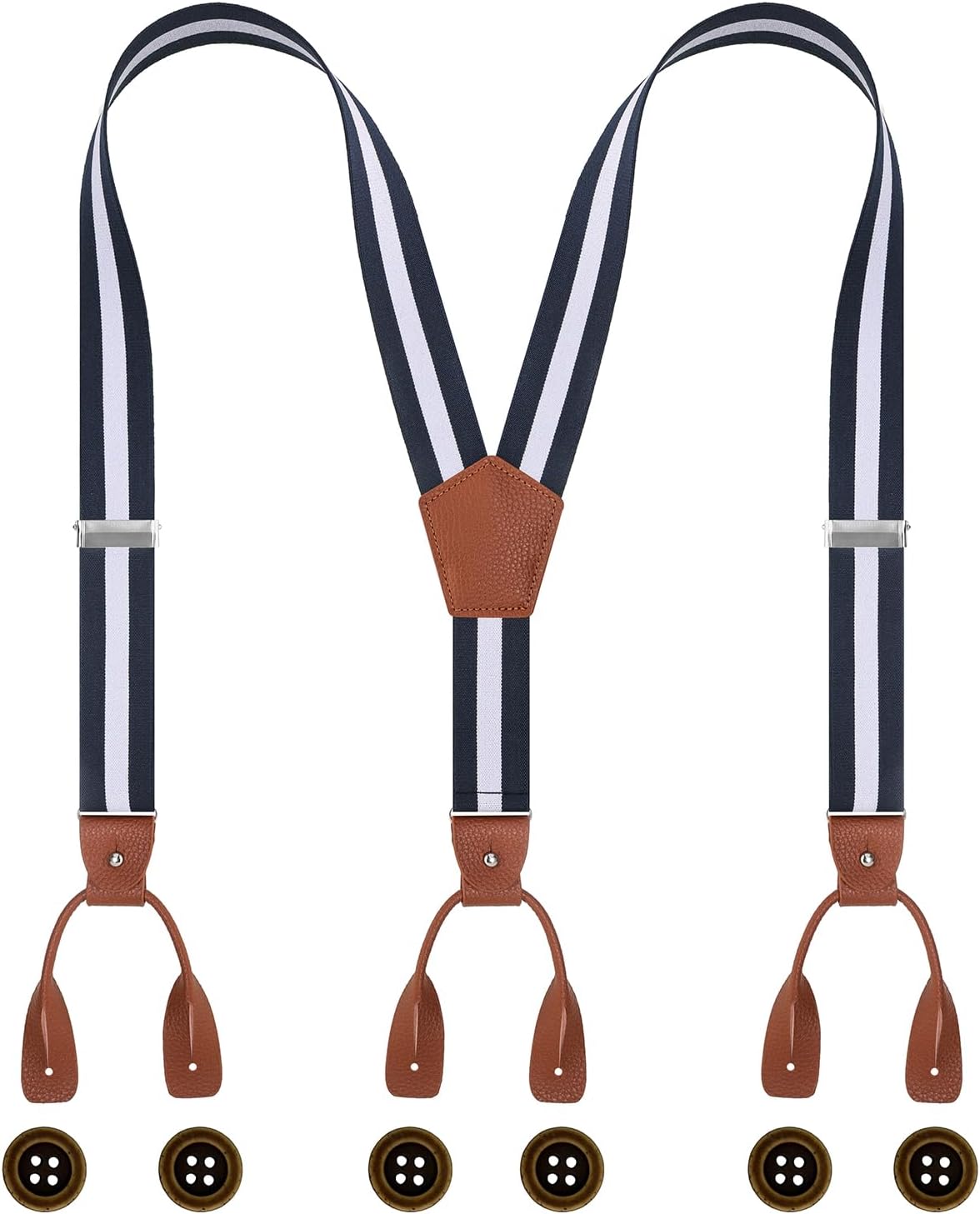 Men's Suspenders Button End Genuine Leather for Casual 1.4" Wide