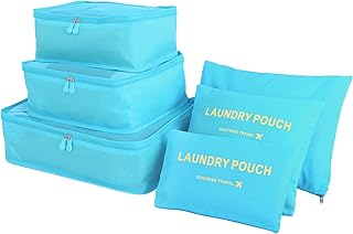 مجموعة شنط تعبئة منظمة للسفر مكونة من 6 قطع تينيور تخزين متينة اكياس ضغط لملحقات السفر ازرق نايلون