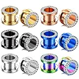 IRONBOX 6Pairs Ear Expander Surgical Steel Tunnel Expander Earrings 14G-01G CZ Plugs Body Piercing J