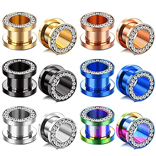 Ironbox 6Pairs Ear Expander Surgical Steel Tunnel Expander Earrings 14G-01G Cz Plugs Body Piercing Jewelry Set #TOP1