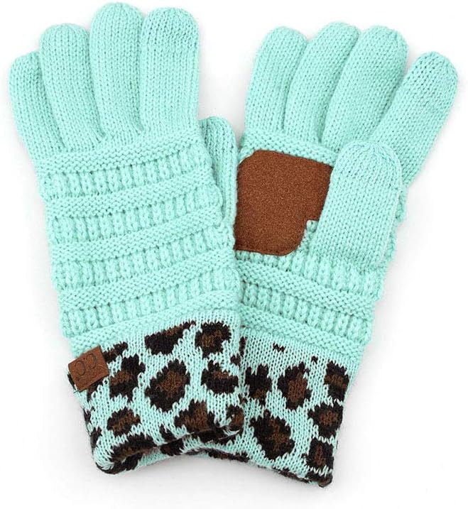 ScarvesMe 2pc Women's Winter Warm Leopard Animal Print Cuffed Beanie with Matching Gloves