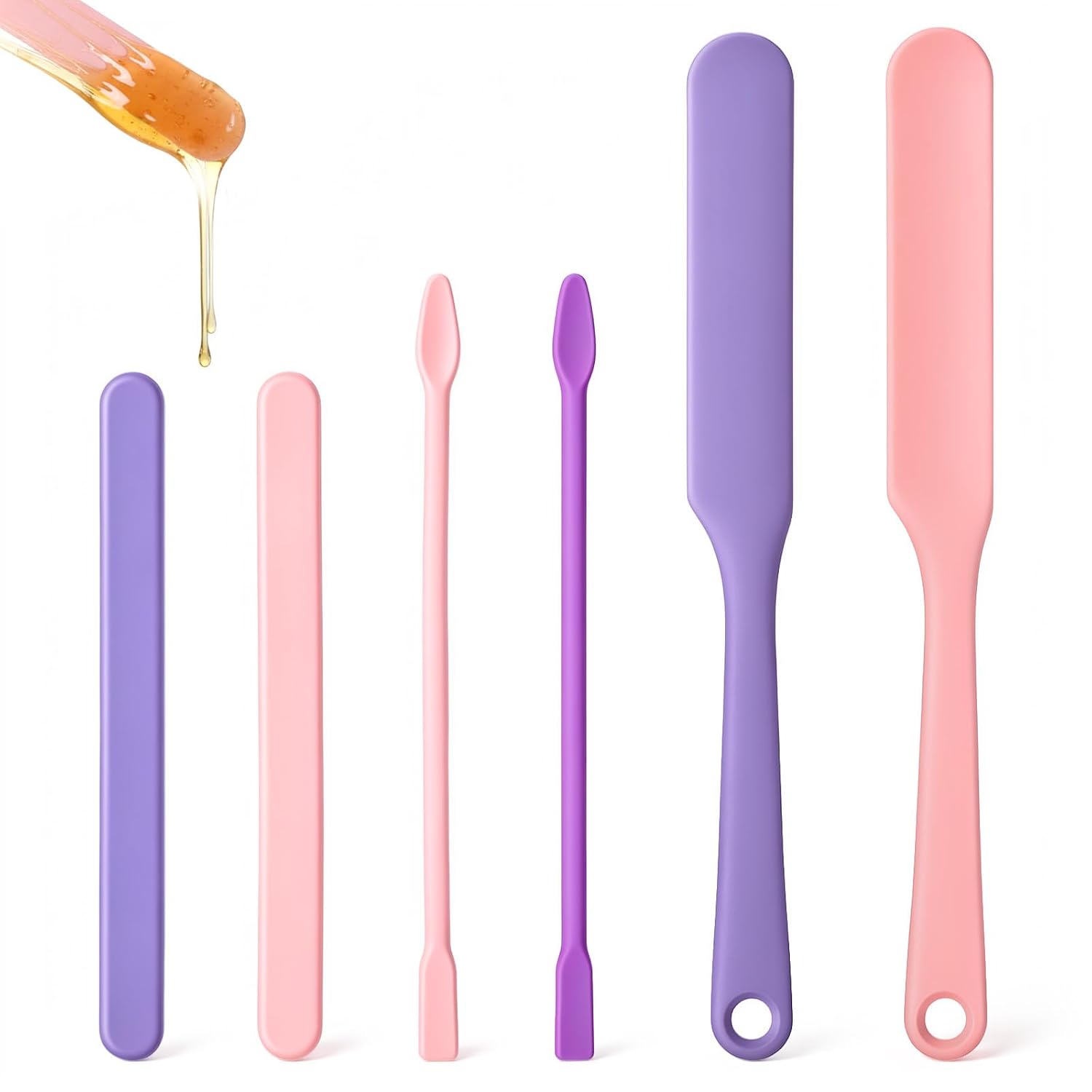 Thinp 6 Pcs Silicone Wax Sticks, 3 Style Wax Spatulas Non-Stick Waxs Sticks for Hair Removal Reusable Hard Waxs Scraper Silicone Stir Stick Waxing Applicator for Home Salon Body Use