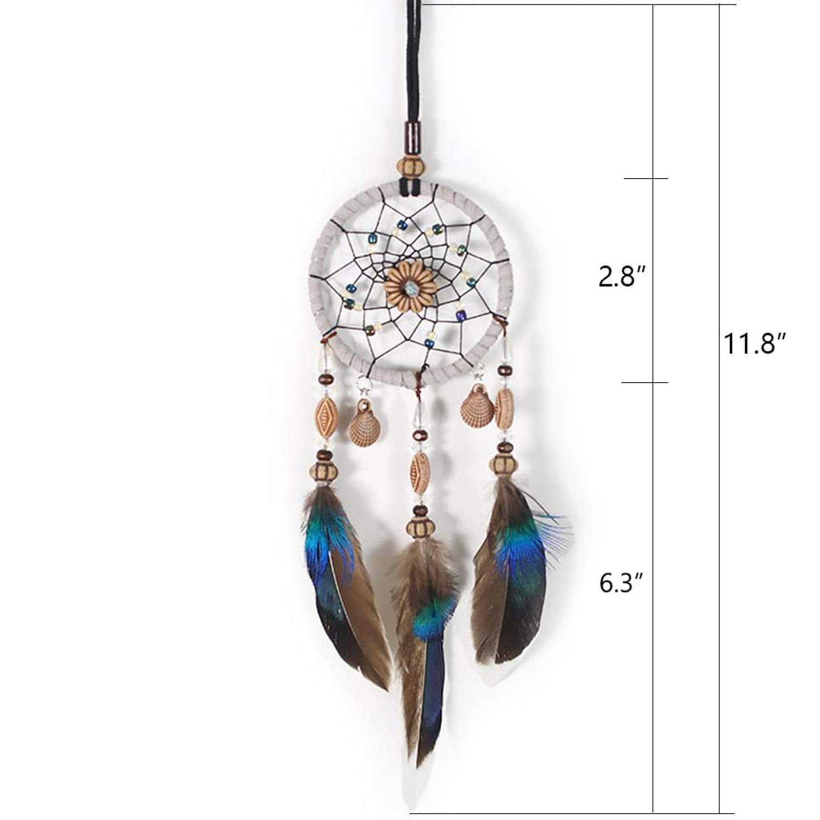 Traumfänger für Autos Rückspiegel, kleine Feder Traumfänger Wandbehang Auto-Deko Zubehör für Frauen (EG-Peacock Feder 2)