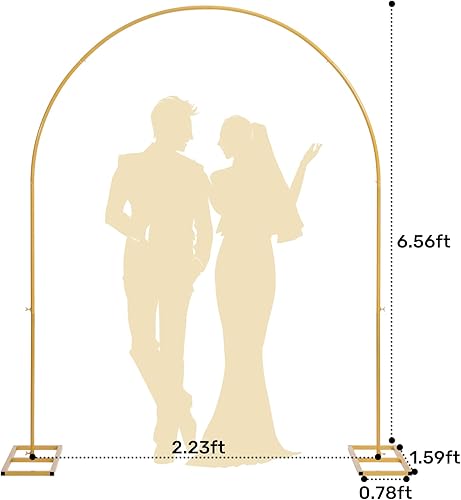 Miniatura 3 de DOEWORKS Soporte de telón de fondo de arco de boda dorado de 6.5 pies para boda, exhibición floral con parte superior semicírculo, fiesta de