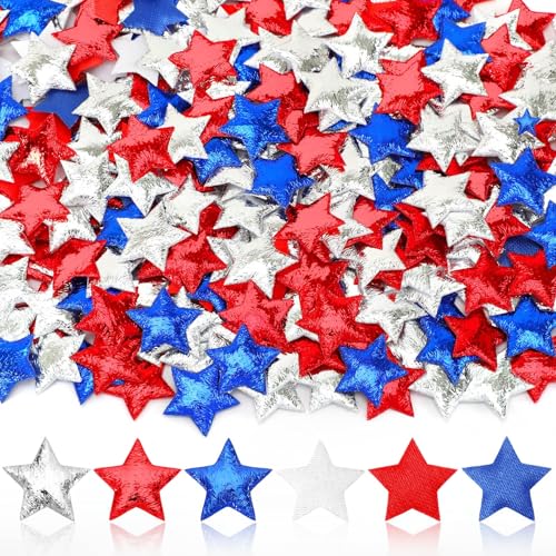 Image of JUNEBRUSHS 4th of July Star Confetti, 300 Pcs fabric Sponge Star Shaped Confetti Red Blue White Stars Table Decor for Independence Day Patriotic Party Decorations